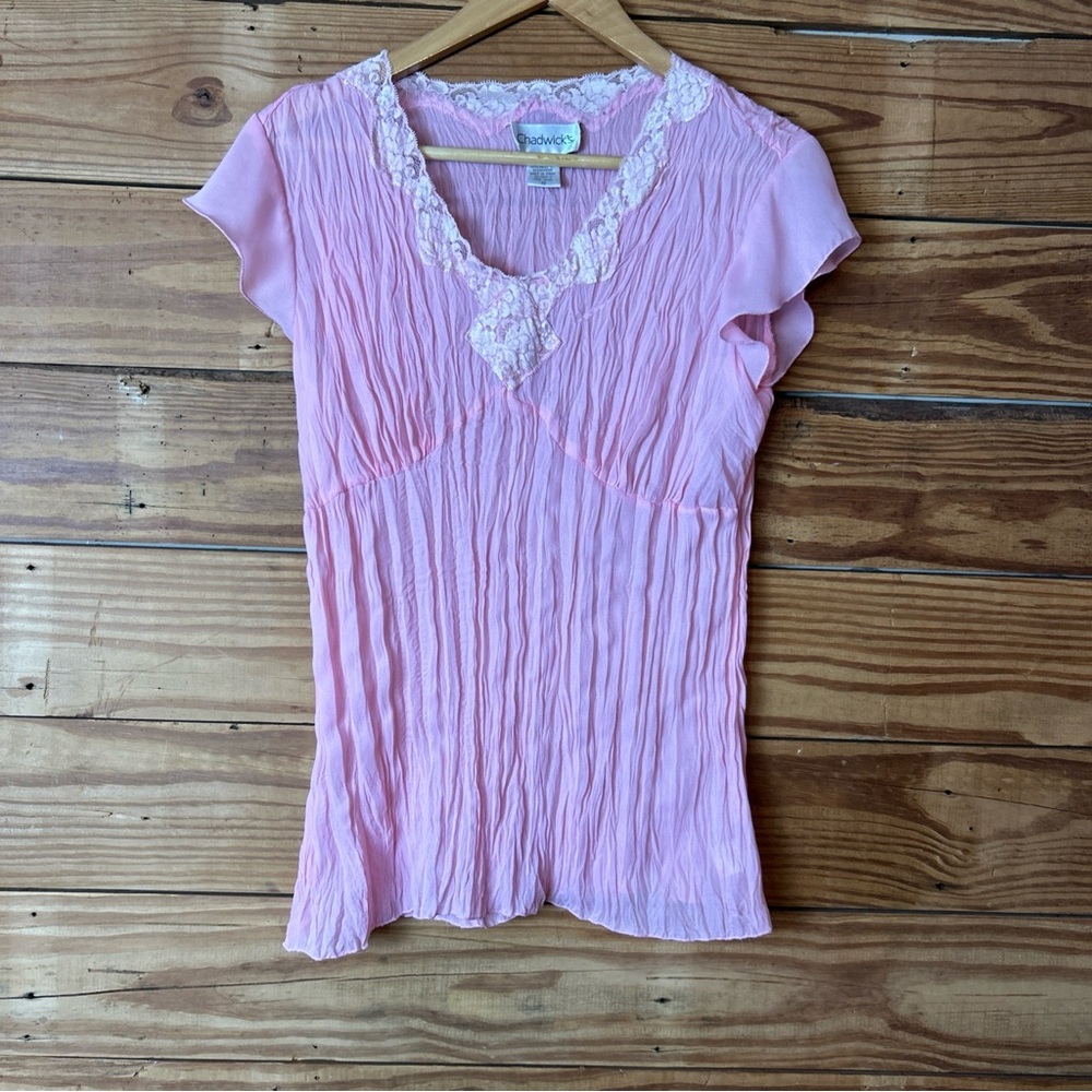 Chadwicks Pink Lace Trim Blouse